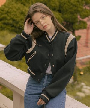 O3707 Irish crop varsity jacket_Deep navy