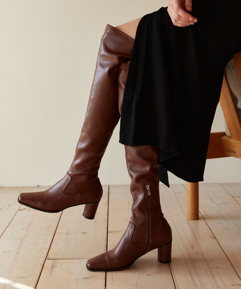 NORA Span knee-high boots leather - 3color 6.5cm 스판 니하이부츠