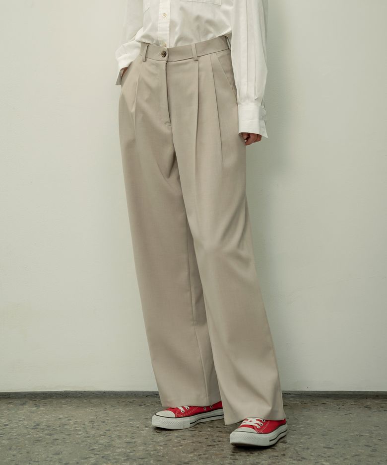 SIPT7052 muse two tuck wide slacks_Beige