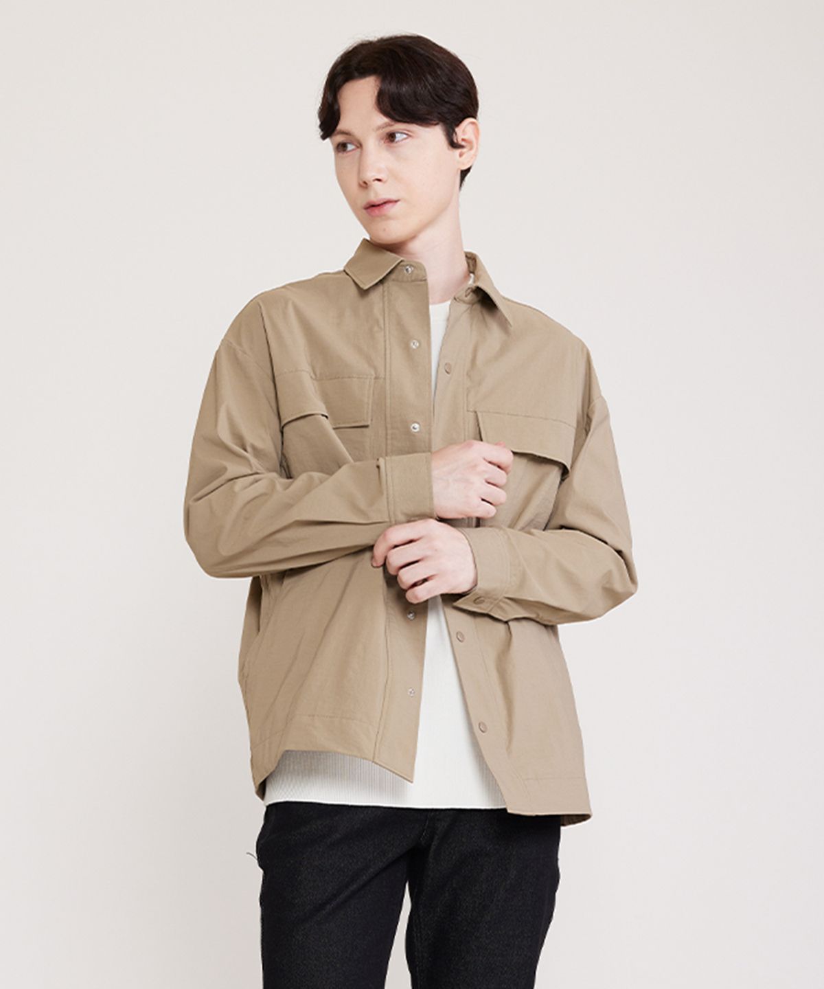 애드호크(ADHOC) 남성 플랩 요크 셔켓 (DK-BEIGE)