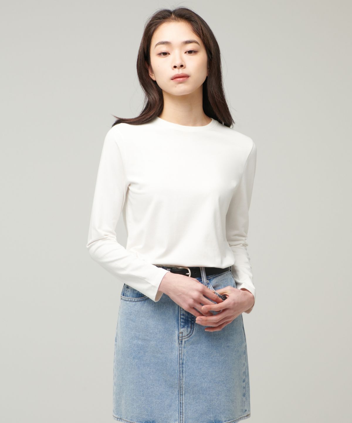 무신사 스탠다드 우먼(MUSINSA STANDARD WOMAN) 우먼즈 플렉서블 크루 넥 긴소매 티셔츠 [크림]