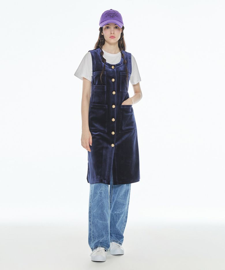 [22FW] VELVET ROUND NECK DRESS - Navy