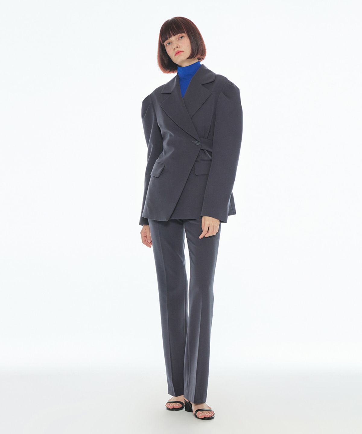 메이크어토스트(MAKE A TOAST) [22FW] SLIM BELTED JACKET - Dark gray