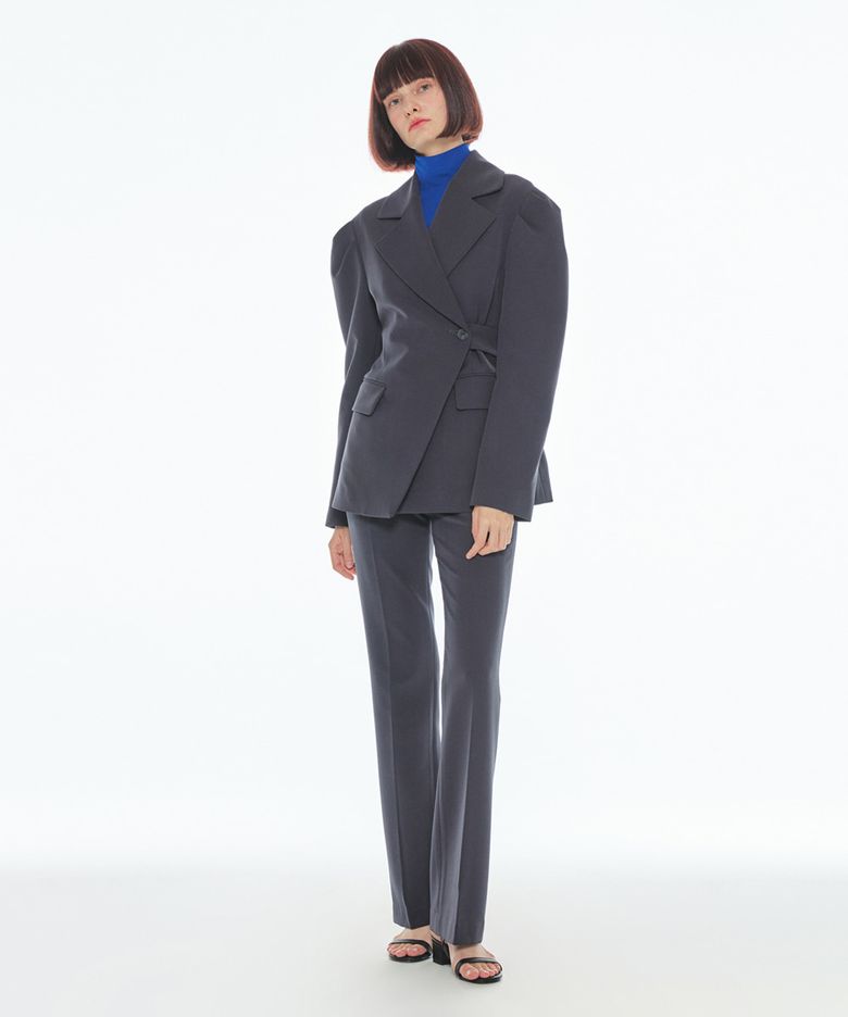[22FW] SLIM BELTED JACKET - Dark gray