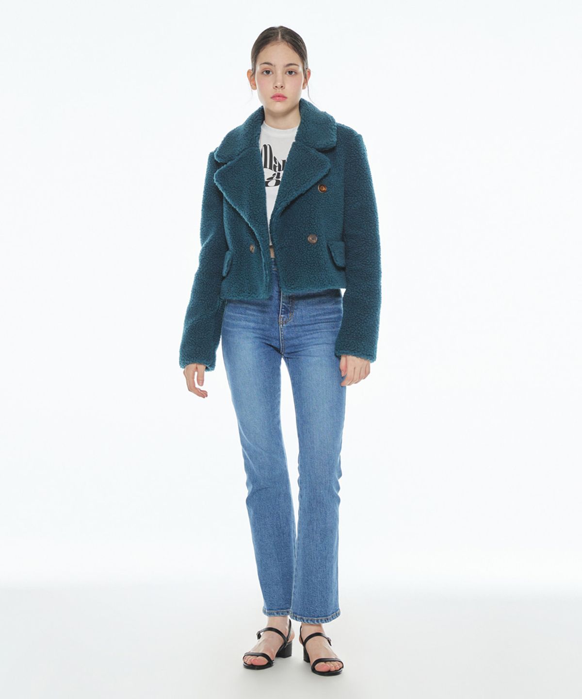메이크어토스트(MAKE A TOAST) [22FW] DUMBLEDORE CROP COAT - Blue green