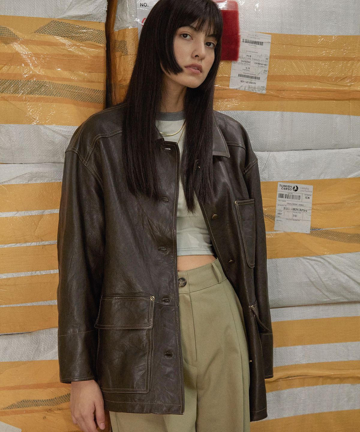 핀블랙(PINBLACK) 빈티지 스티치 하프자켓