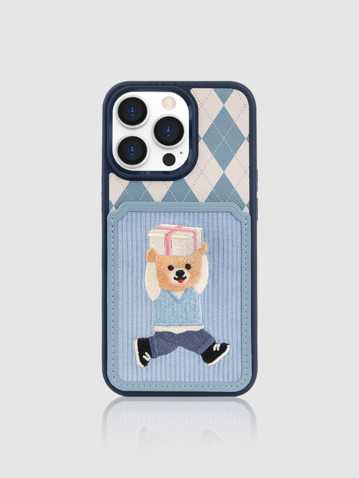 디자인스킨(DESIGNSKIN) 코듀로이 자수 카드 포켓 파티 케이스-블루 브로