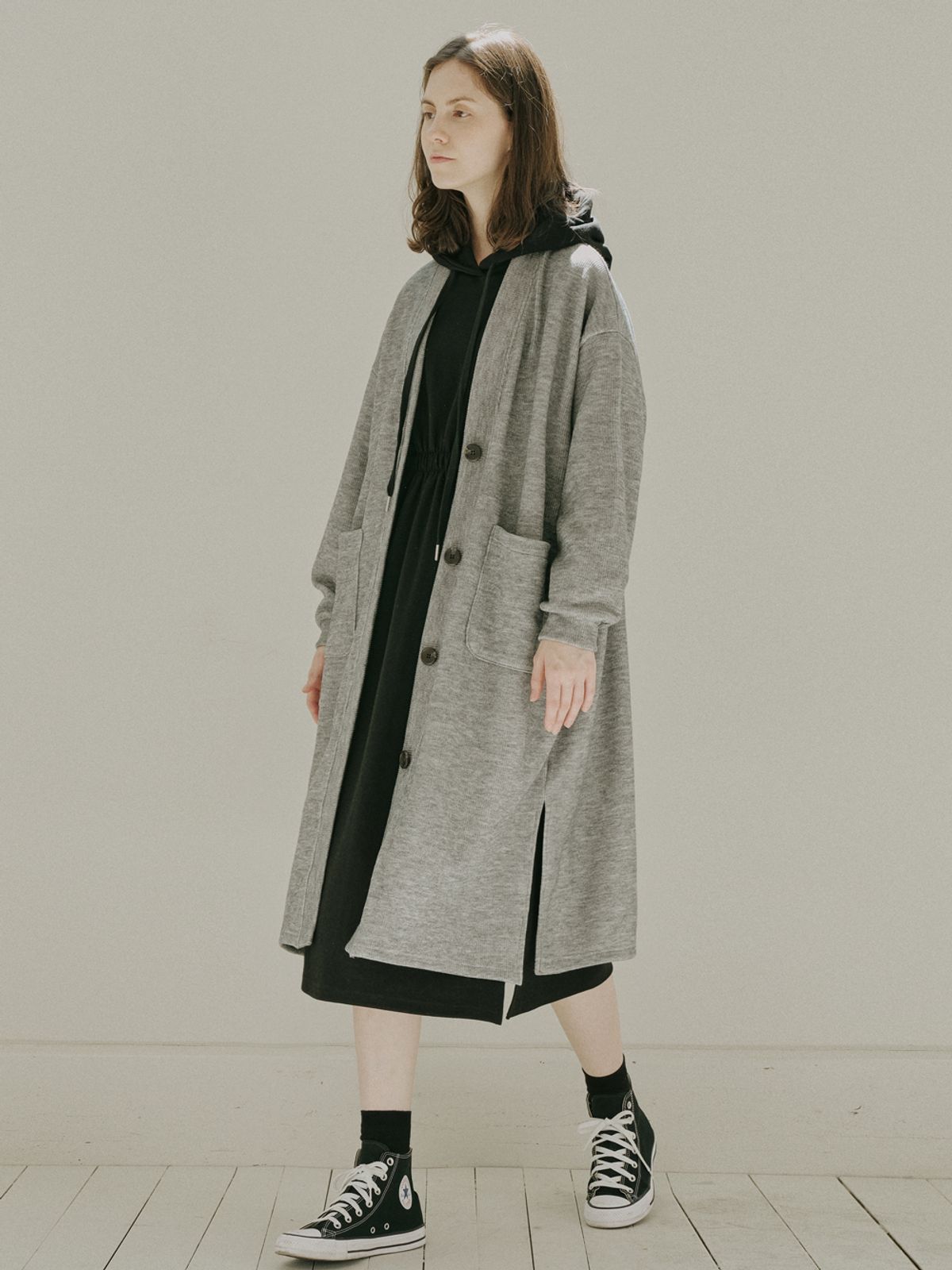 아방(AVANT-G) Oversize Long Knit Cardigan - GREY