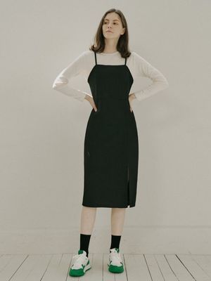 Black Span Layered Dress - BLACK