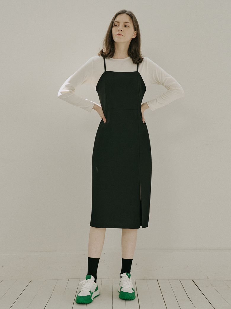 Black Span Layered Dress - BLACK
