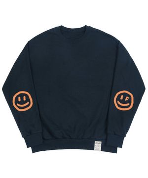 [UNISEX]엘보우 스프레이 도트스마일 맨투맨_네이비