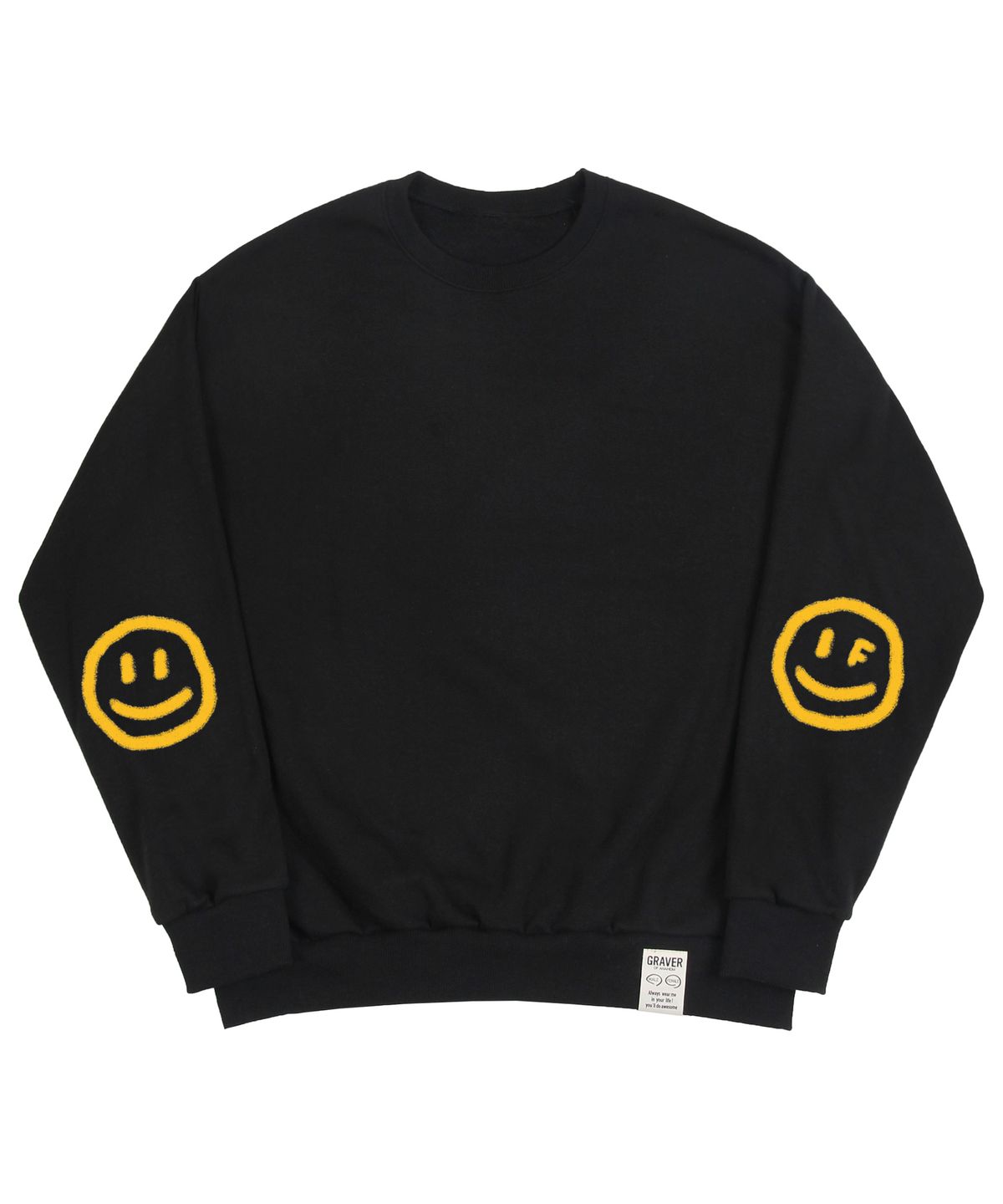 그레이버(GRAVER) [UNISEX]엘보우 스프레이 도트스마일 맨투맨_블랙