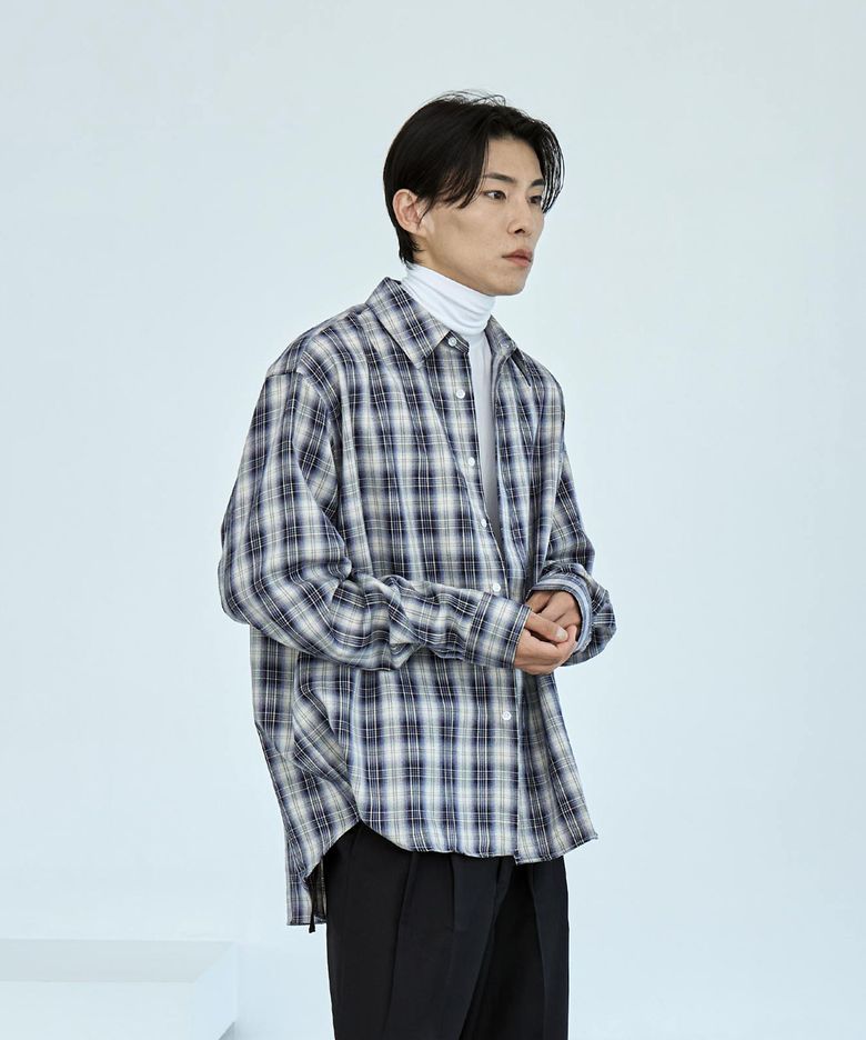오버사이즈 블루 체크셔츠