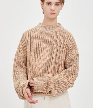 오버사이즈 보카시 모크넥 니트 - 브라운