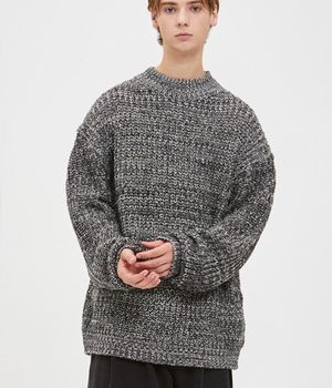 오버사이즈 보카시 모크넥 니트 - 블랙