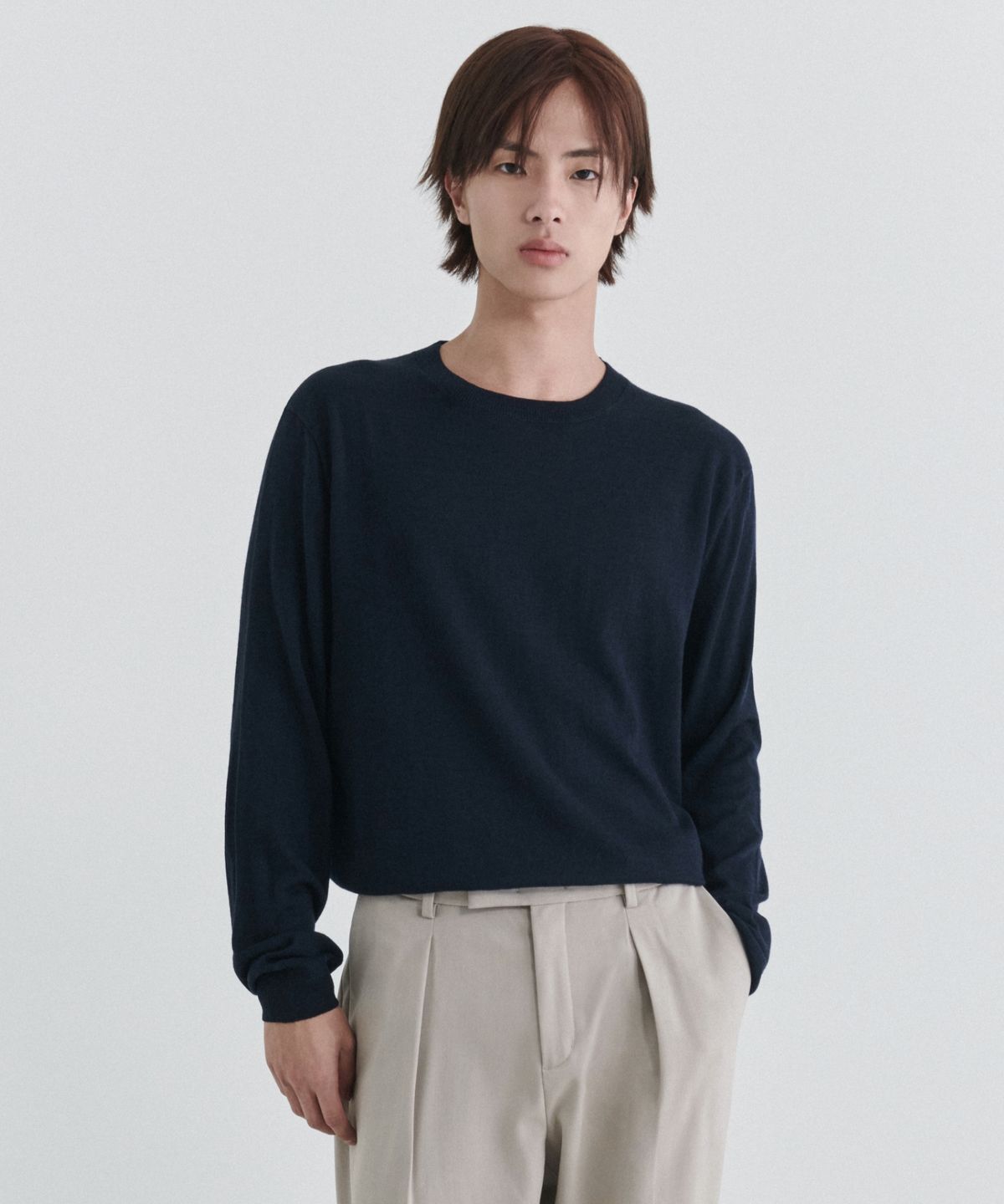 무신사 스탠다드(MUSINSA STANDARD) 메리노 울 블렌드 하이게이지 크루 넥 니트 [네이비]