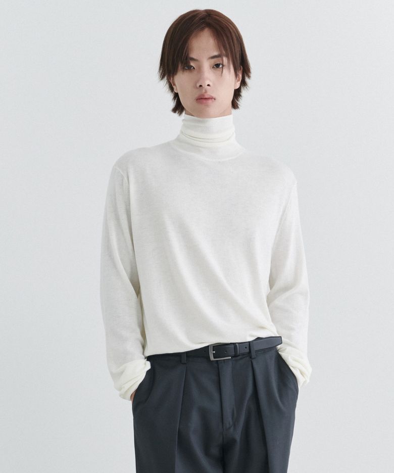 메리노 울 블렌드 하이게이지 터틀 넥 니트 [아이보리]