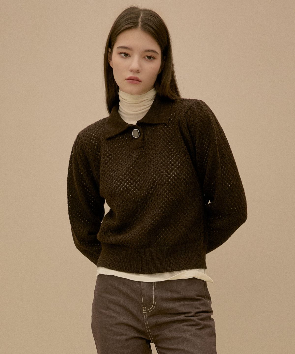 니주르(KNIZURE) [리사이클] 모헤어 카라 풀오버_COCOA