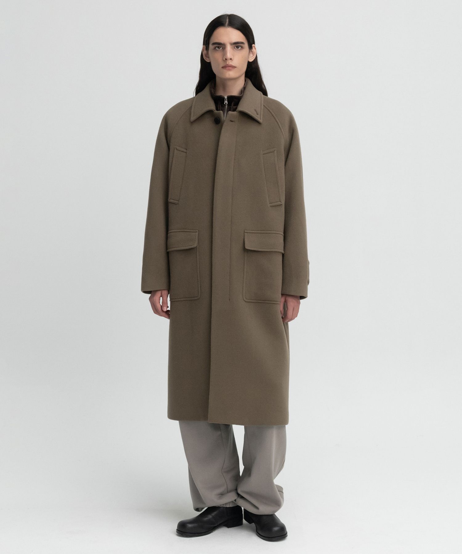 MUSINSA | INSILENCE Oversized Balmacaan Coat GREY BEIGE
