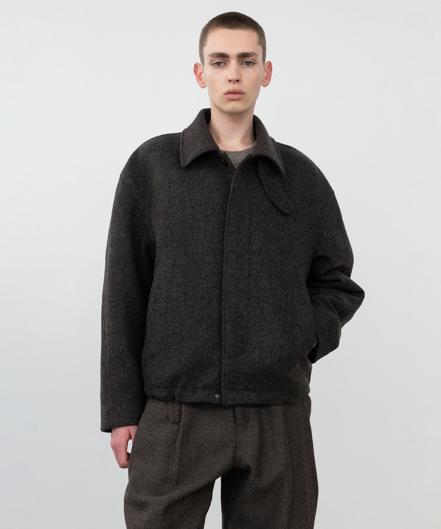 MUSINSA | INSILENCE Hidden Button Wool Blouson BROWN