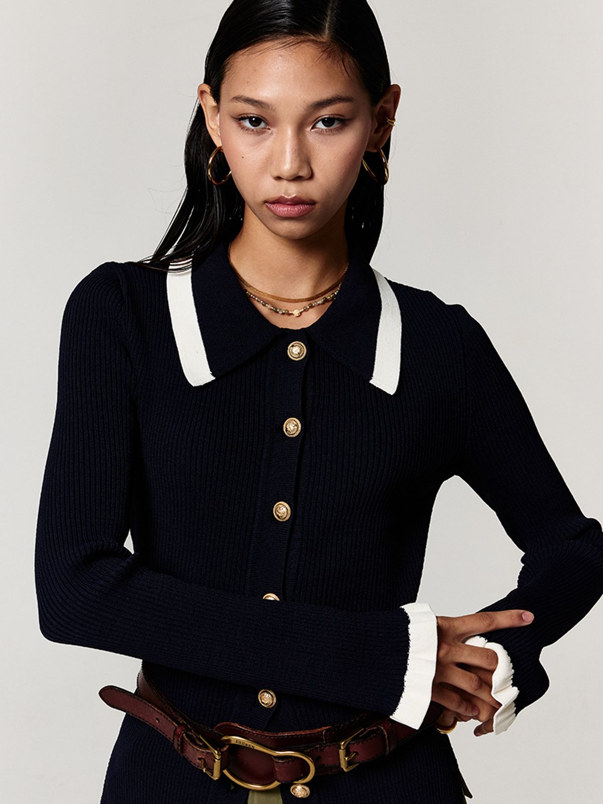 에즈이프 캘리(ASIF CALIE) SLIMFIT KNIT SHIRTS NAVY