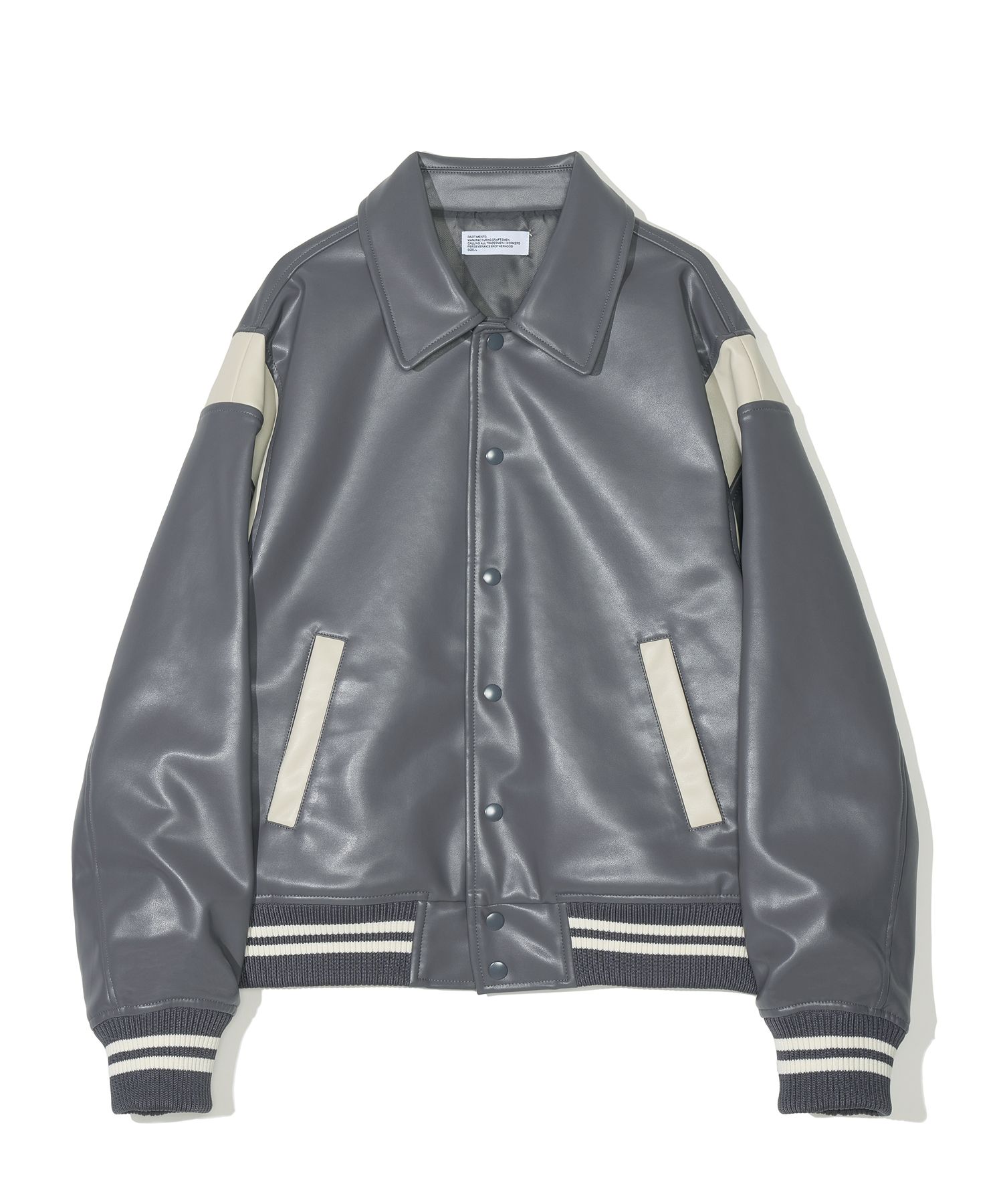 MUSINSA | PARTIMENTO [Vegan Leather] Varsity Jacket Gray