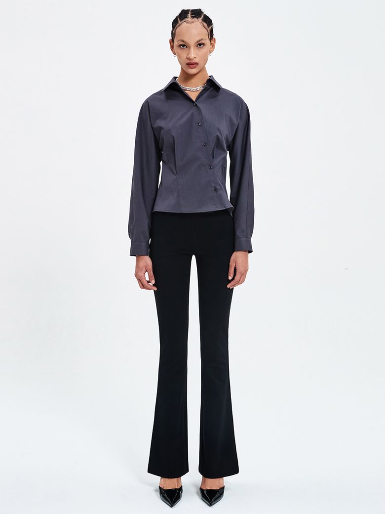 WAIST BUTTON CROPPED SHIRT DARK GREY