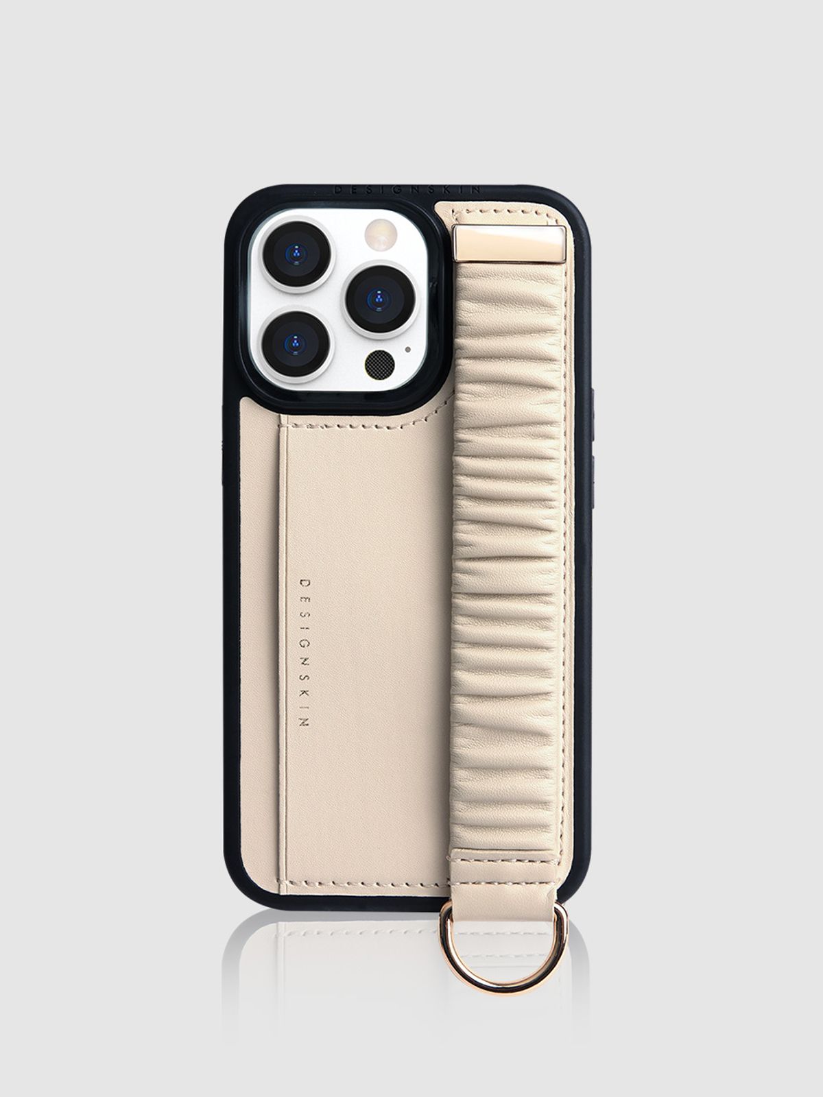 디자인스킨(DESIGNSKIN) 아이폰14/프로/플러스/프로맥스 스크런치 밴딩 스트랩 케이스-아이보리