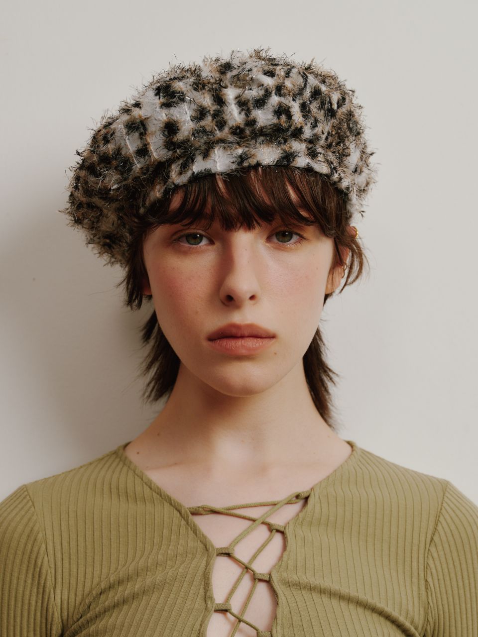 MUSINSA POESIEDAME [Life PORTRAIT] Fringe leopard beret in brown
