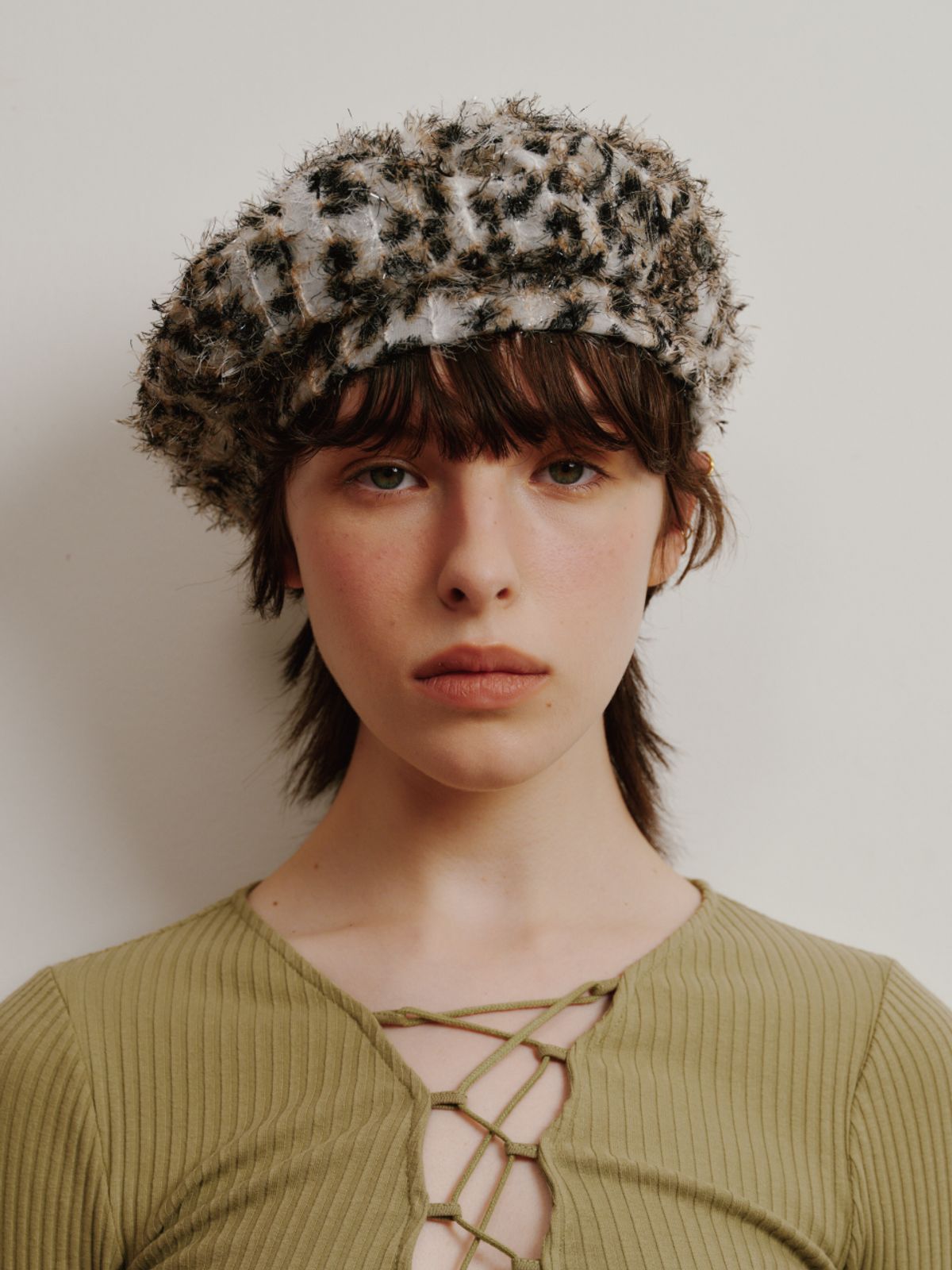 포에지담(POESIEDAME) [Life PORTRAIT] Fringe leopard beret in brown