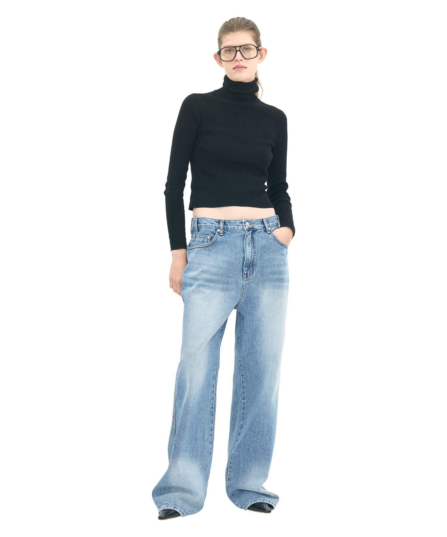 MUSINSA ムシンサ PARTIMENTO WOMEN MUSINSA | PARTIMENTO WOMEN Low Rise Wide Leg Jeans_Blue