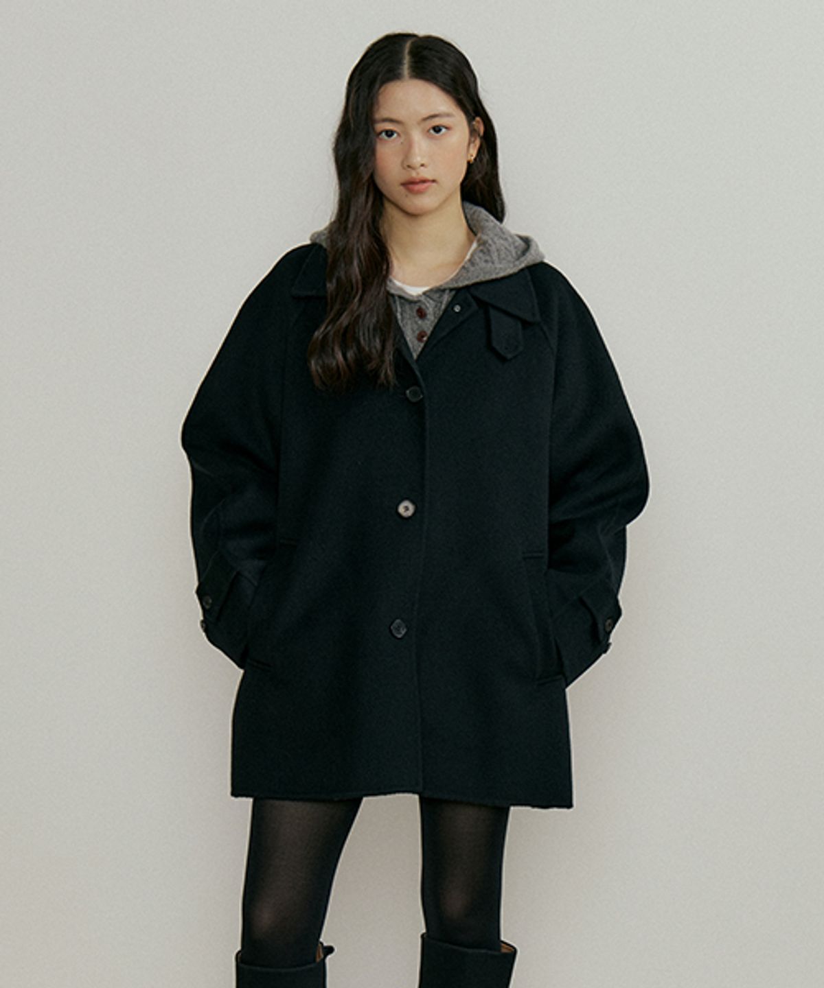 링서울(LINGSEOUL) handmade wool half coat-black