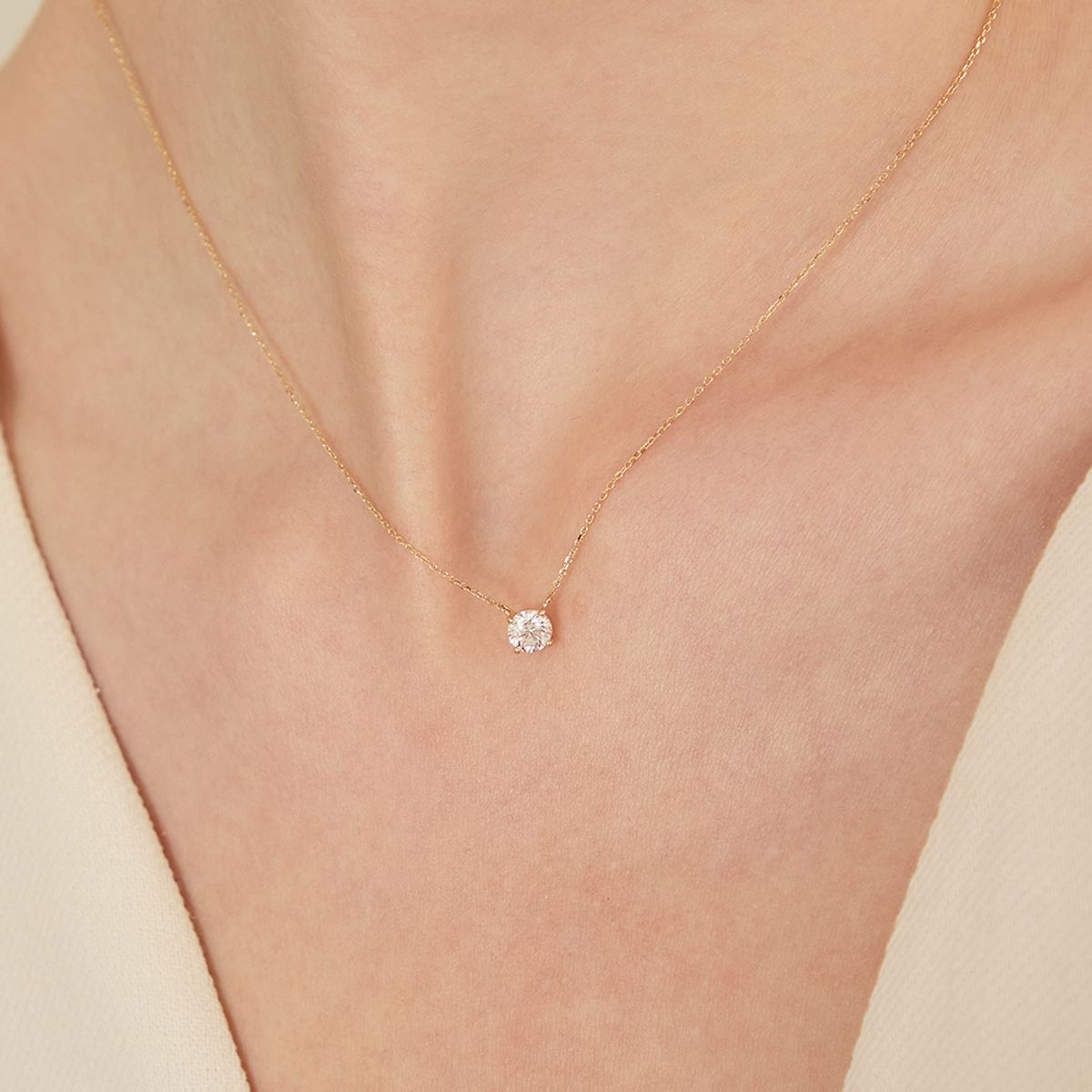 룬느(LUNNE) 14k 라운드 브릴리언트 0.5캐럿 모이사나이트 목걸이 (14k골드) #MON01