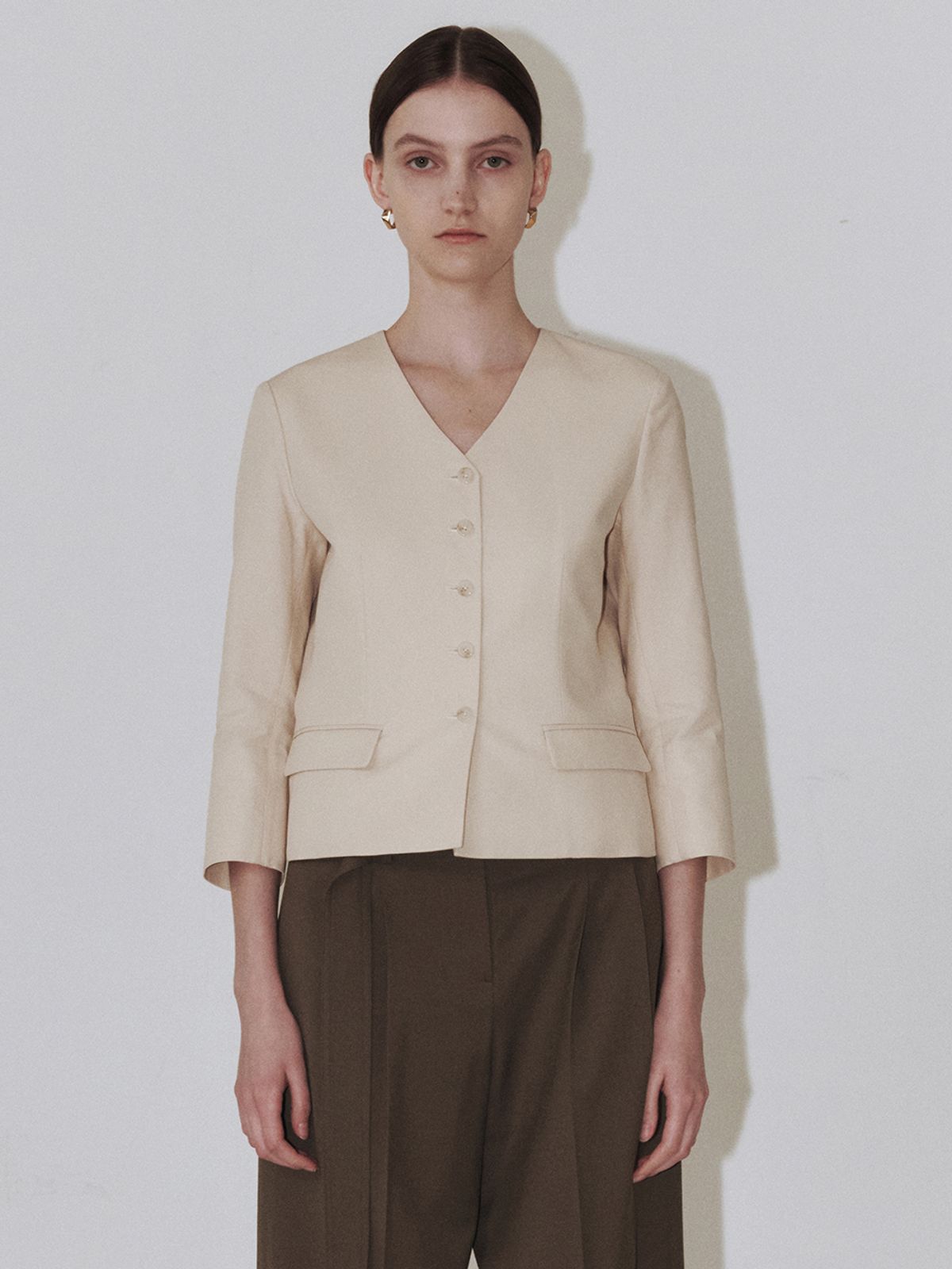 플로우먼(FLOWOMEN) V-neck Short Jacket_Cream