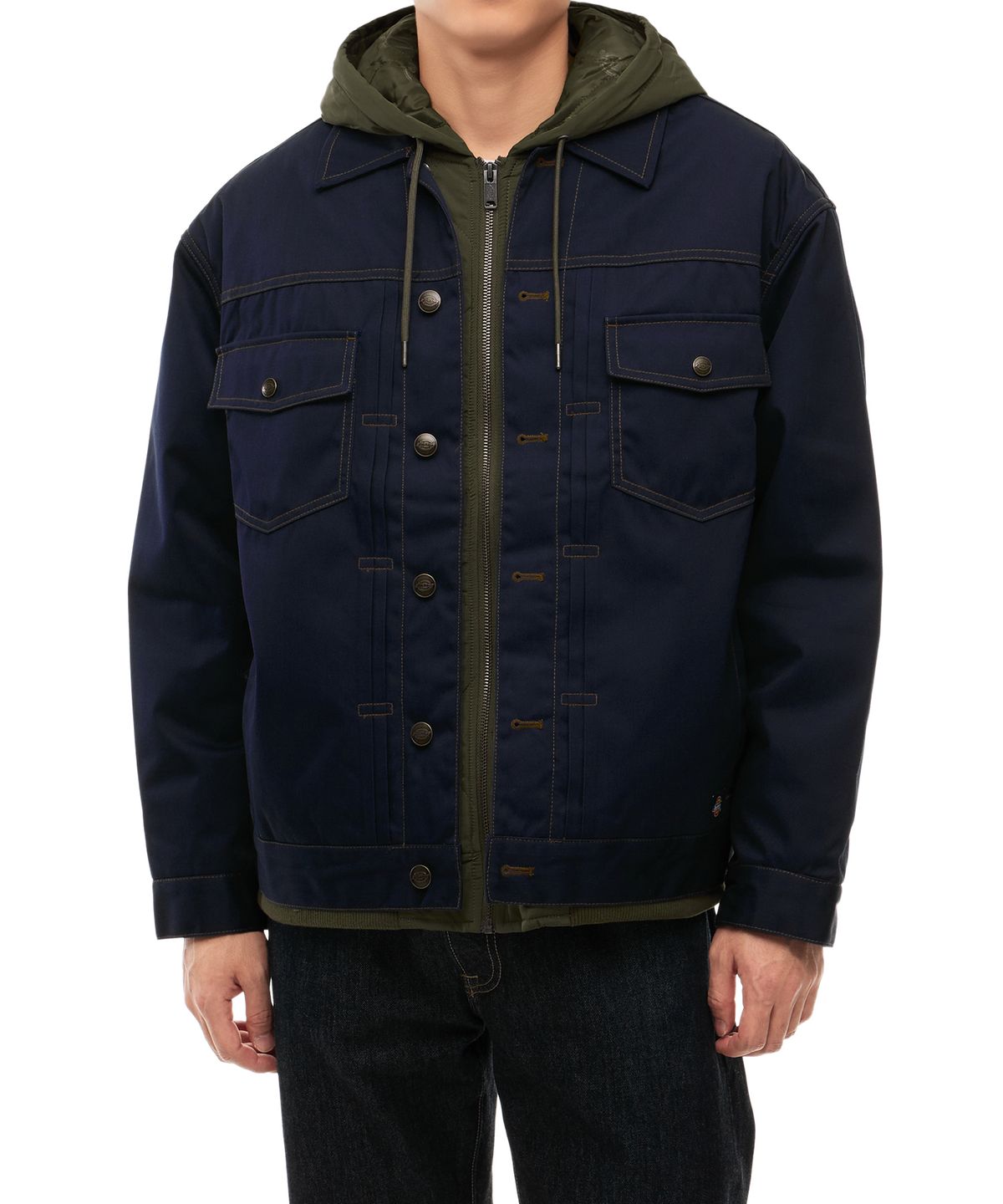 디키즈(DICKIES) 트윌 미드 후드 패디드 자켓 네이비