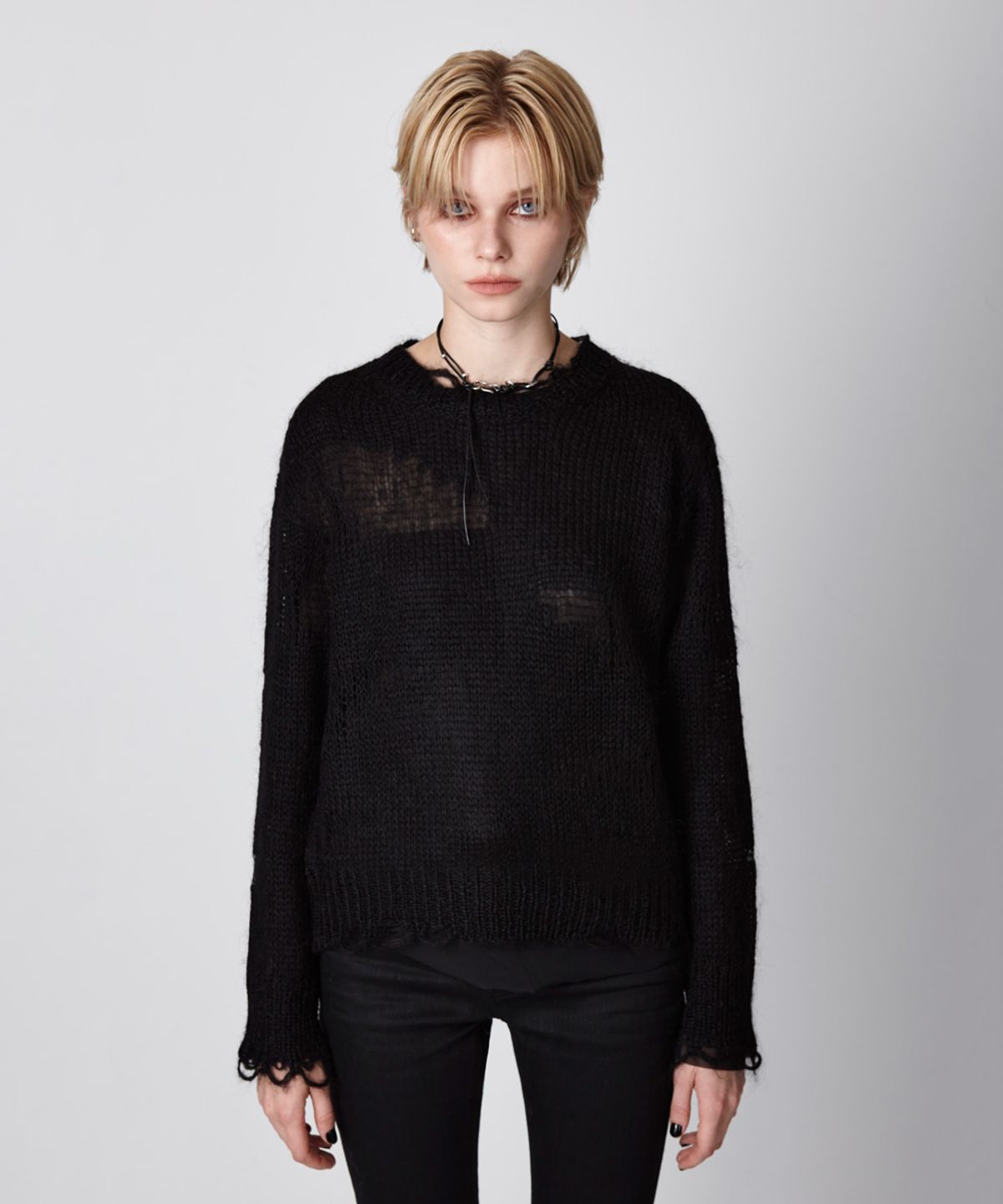 이안조(EAN JO) KIDMOHAIR DISTRESSED KNIT (BLACK)