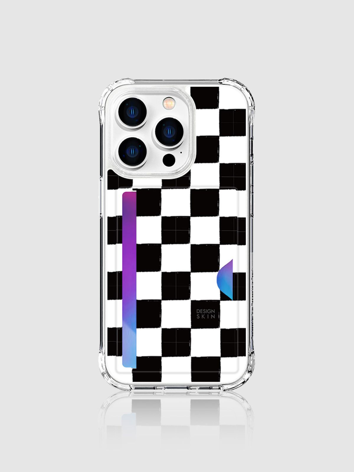 디자인스킨(DESIGNSKIN) 아이폰14/프로/플러스/프로맥스 피닉스 프로 카드슬롯 그래픽 케이스-체커보드/블랙