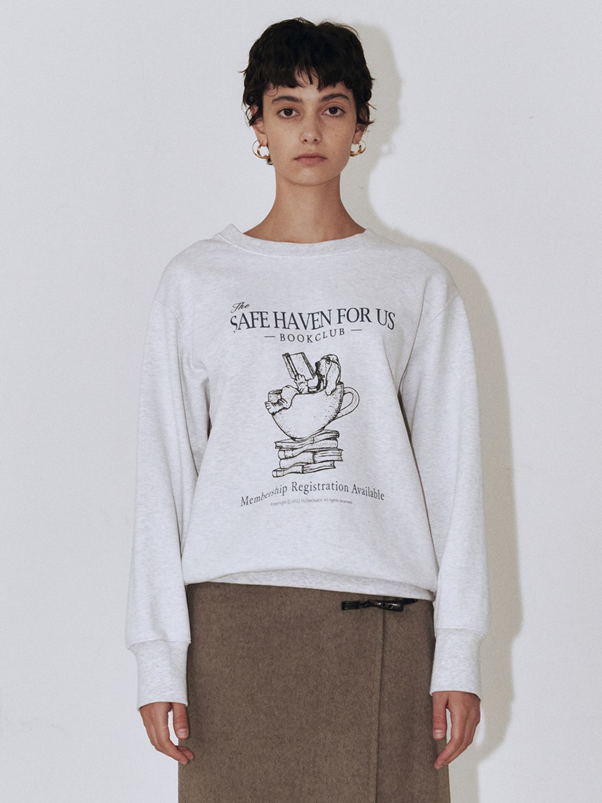 플로우먼(FLOWOMEN) Bookclub Crewneck Sweatshirt_White Melange