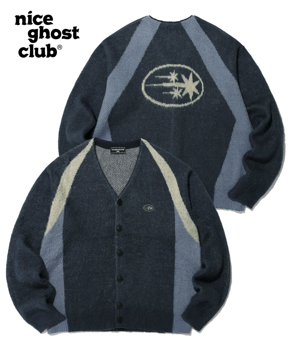 나이스고스트클럽(NICEGHOSTCLUB) 3STARS LOGO MOHAIR CARDIGAN_NAVY(NG2CFUK681A)