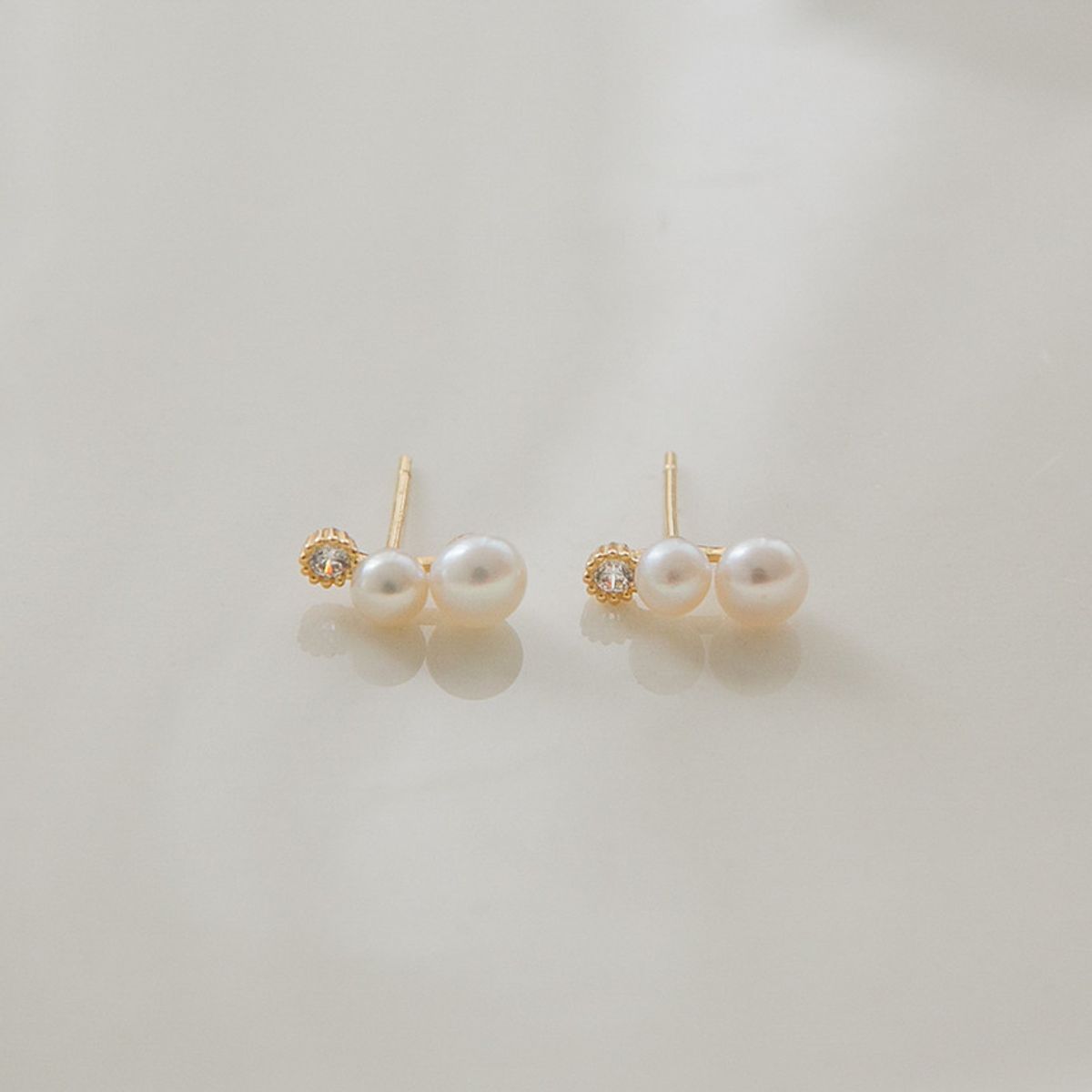 룬느(LUNNE) 14k 큐빅 2단 진주 귀걸이 (14k골드) #ES09