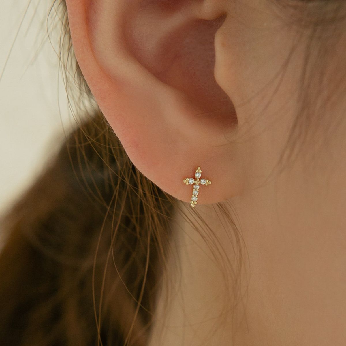 룬느(LUNNE) 14k 큐빅 십자가 귀걸이 (14k골드) #ES23