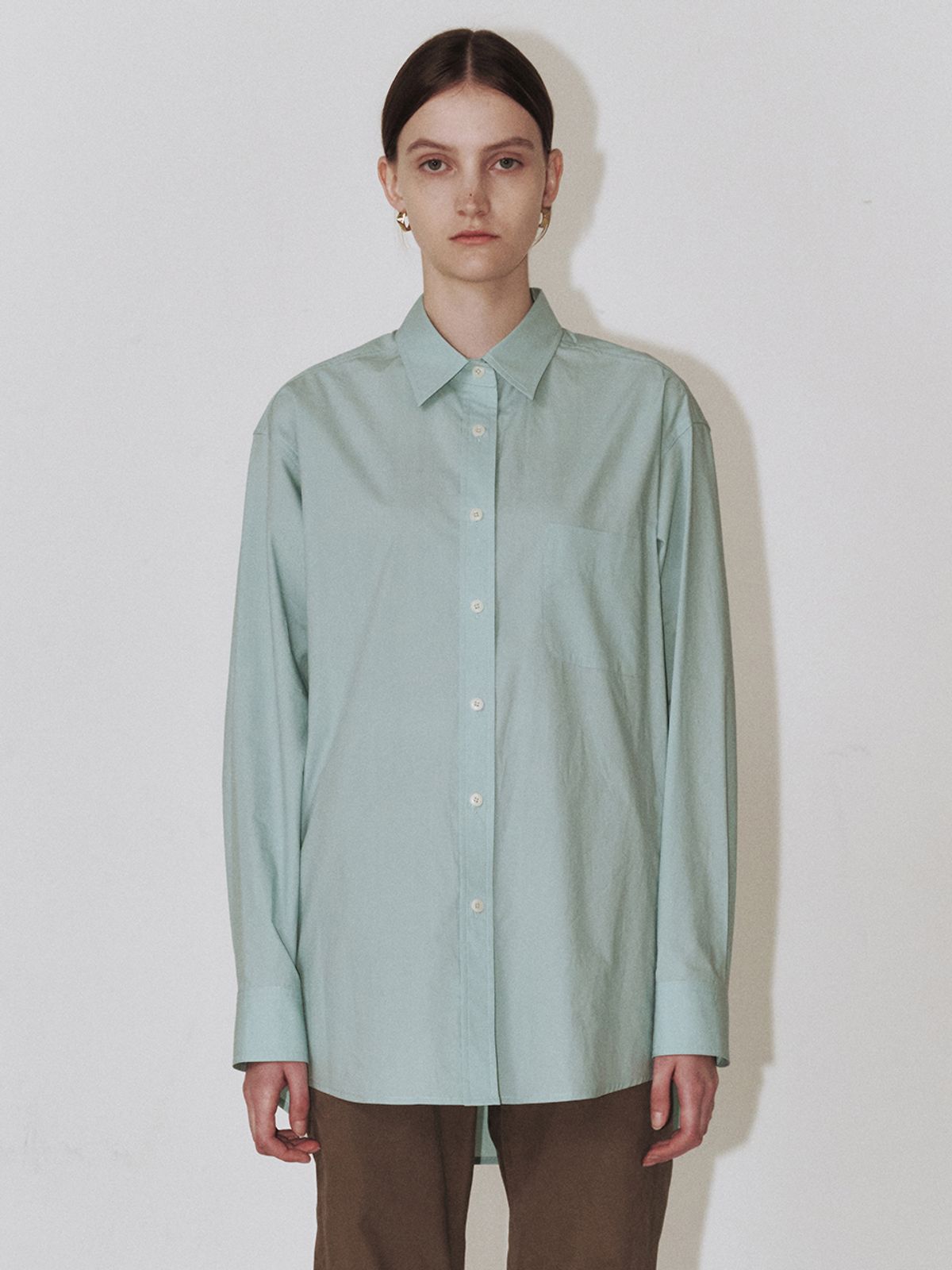 플로우먼(FLOWOMEN) Color Point Cotton Shirt_Turquoise Blue