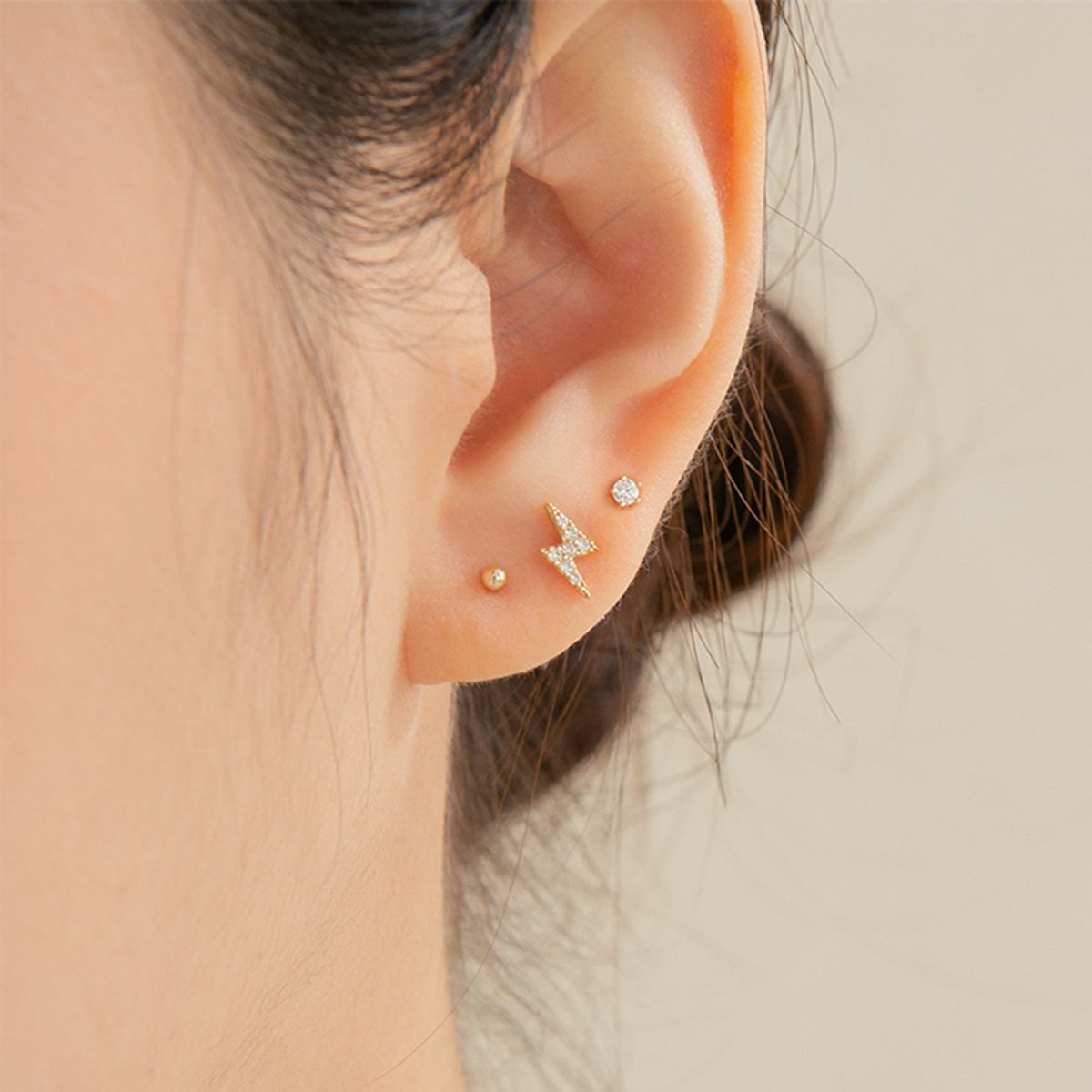 룬느(LUNNE) 14k 번개 큐빅 피어싱 (14k골드)(바두께1mm) #PIB10