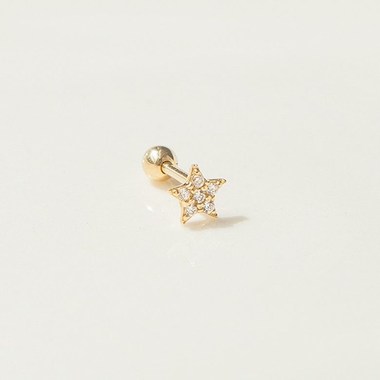 14k 프레스 별 큐빅 피어싱 (14k골드)(바두께1mm) S05