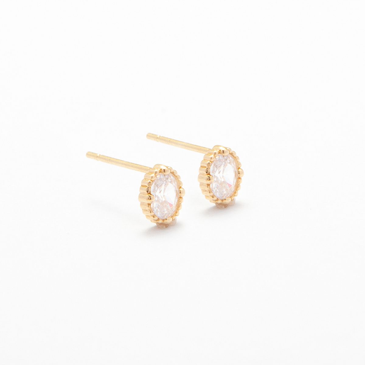 룬느(LUNNE) 14k 도트 라인 오벌 큐빅 귀걸이 (14k골드) #W10