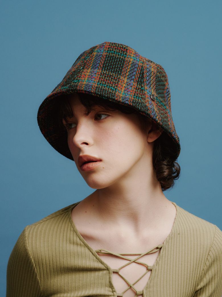 [Life PORTRAIT] Tartan check bucket hat in Bluegreen