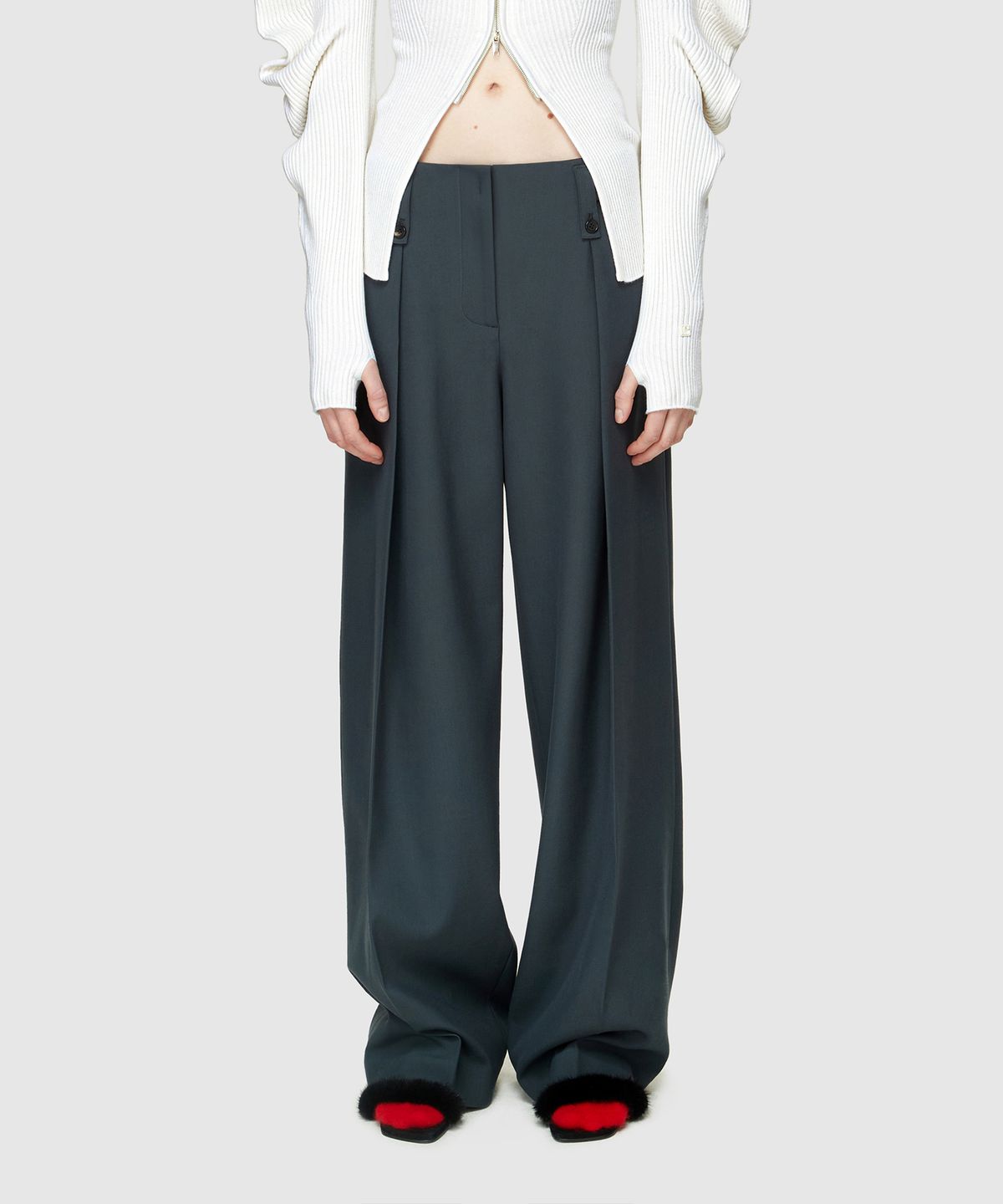 로우클래식(LOW CLASSIC) BELT LOOP POINT TROUSERS - BLUE GREEN
