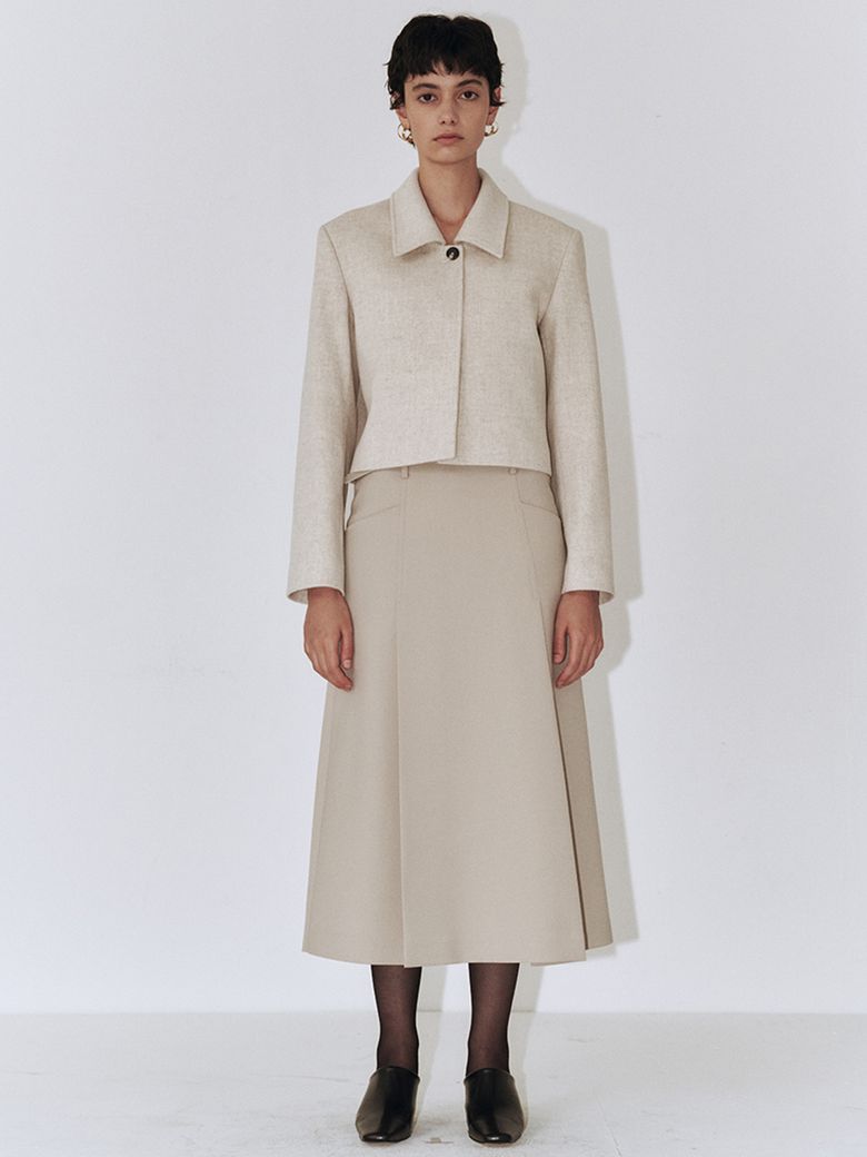 A-line Pleats Wool Skirt (+Belt Set)_Khaki Beige