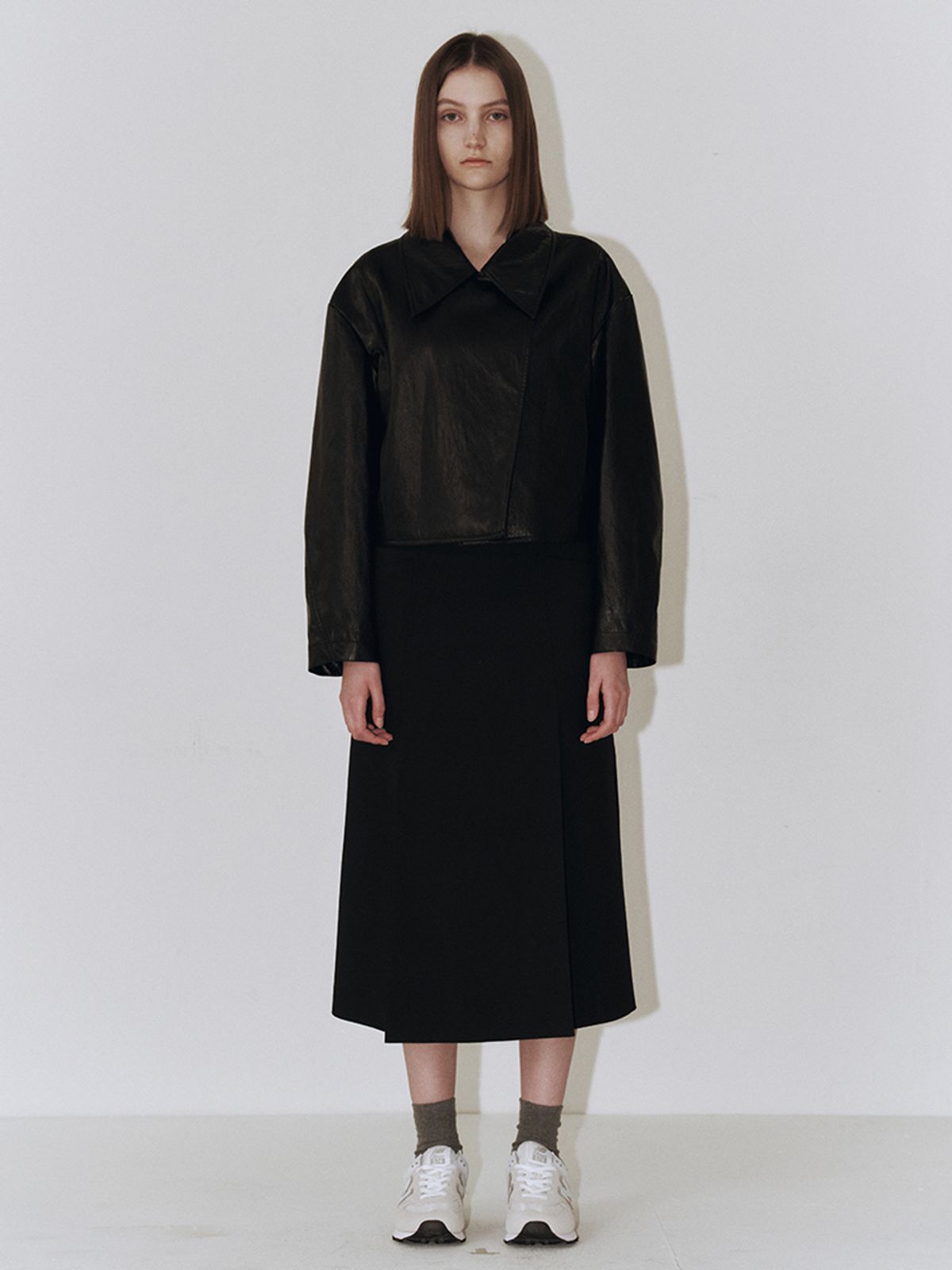 플로우먼(FLOWOMEN) A-line Pleats Wool Skirt (+Belt Set)_Black