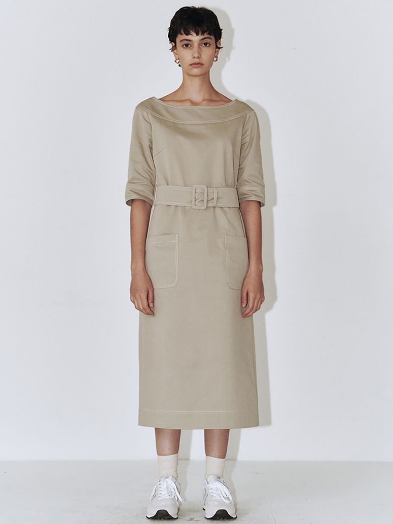 Stitch Point Dress_Khaki Beige